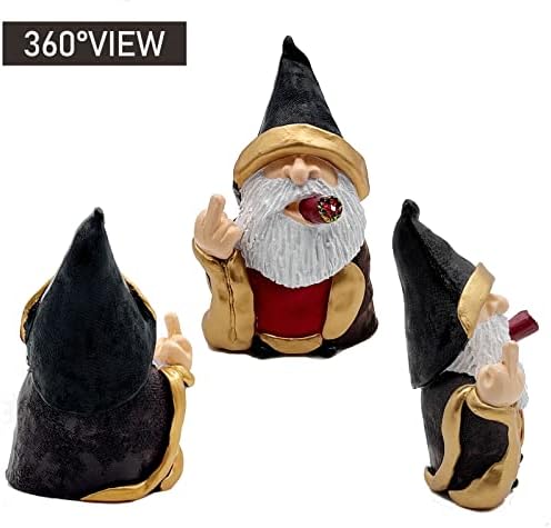 Hefaxi Smiješan vrtni Gnome kip, čarobnjak za pušenje srednjeg prsta Gnome, cool stari čarobnjak Božićni čovjek s bijelom bradom, 6,3inch
