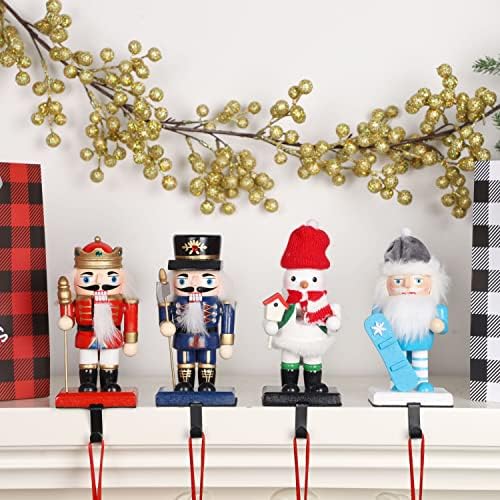 Joliyoou set od 2 božićne čarape, 6.7 /6.3 drveni orah skijaš Santa i snježni čovjek, velike božićne figurice za orahe stolare središnje