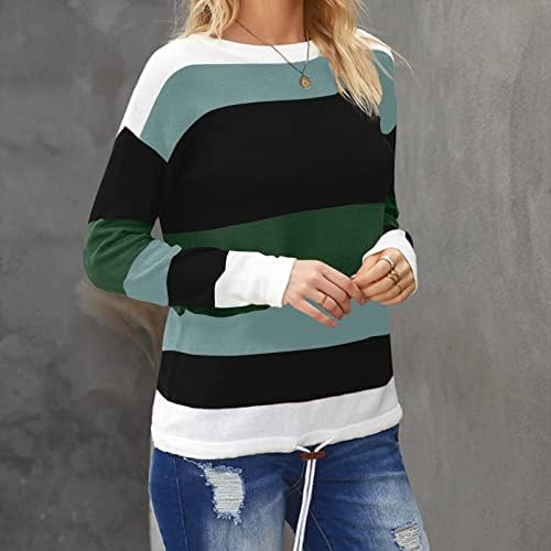 Ženski džemperi pruga boja blokira srednje dugo labavo pulover iz okruglog vrata dna dna