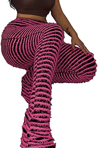 Molisry ženske naslagane gamaše hlače pletene rub visoki struk Uski prugasti trzaja s natpisom neaktele nejasne