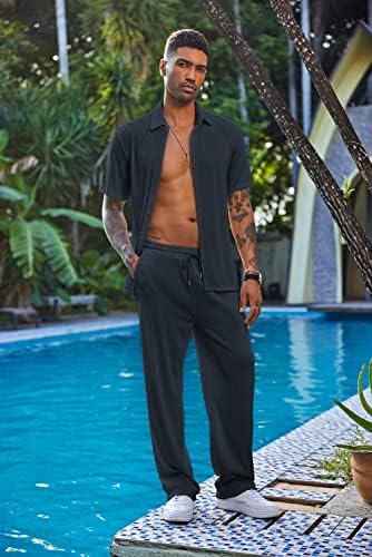 Coofandy muški 2 -komadni odjeća ležerna gumba kratkih rukava Down Shoot Beach ljeto labavi hlače setovi