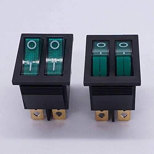 SKXMOD 2PCS AC 250V/16A, 125V/20A Zeleni i zeleni gumb sa svjetlosnim/isključenim DPDT 6 pin 2 Pozicija Mini brodski rocker prekidači