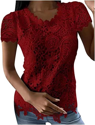 Plus veličine vrhovi za žene Drvane casual čipke cvjetne bluze kratke rukave Ljetna majica Posada Solidne trendovske tunike
