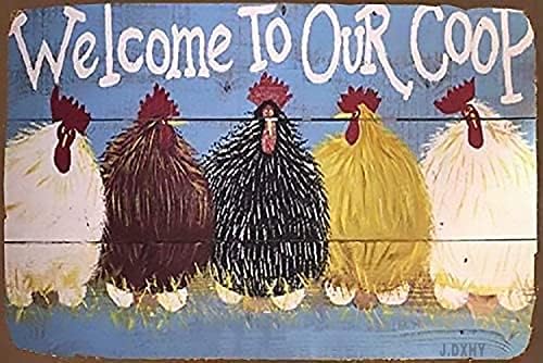 Metalni Limeni znak piletina, Dobrodošli u naš kokošinjac, retro art Metalna zidna ploča za seosku kuću, klub, garažu, trgovinu, bar,