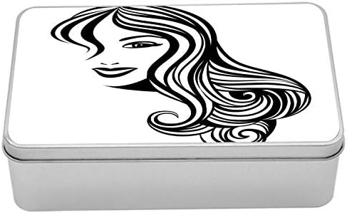 Metalna kutija za brijačnicu u Alberti, crno-bijeli portret mlade dame s luksuznom kosom u vintage stilu, višenamjenski pravokutni