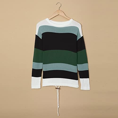 Ženski džemperi boju trake za blokiranje Srednje dugo labavo džemper džempera s puloverom od dna dna