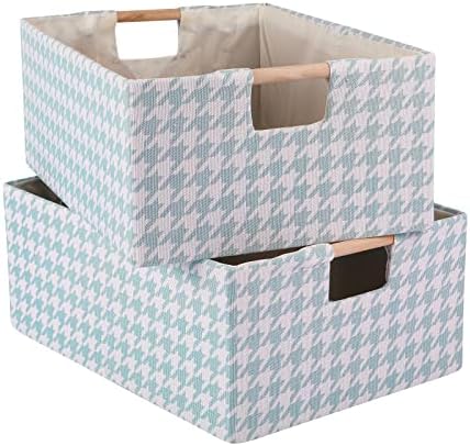 Set kutija za odlaganje od 2kom sklopiva pamučna platnena tkanina otvorene košare za odlaganje kutija s drvenim ručkama u kavezu houndstut