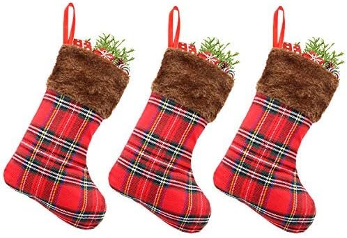 Libay 12 pakiranje 9 Mini božićne čarape set, mali rustikalni filc crveni karirani božićni čarape Poklonske torbe.