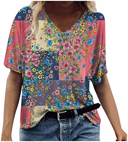 Ženske majice, ljetne modne majice kratkih rukava i tiskani izrez u obliku slova u, Ležerne osnovne cvjetne majice, slatka elegantna