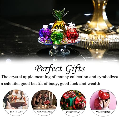 QFKRIS kristalno fasetene jabuke i figurice od ananasa, kolekcionari, stakleni voćni ukras za papir s bazom za dekor kućnih stola