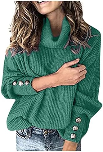 Ženski gustinski džemperi Turtleneck Pulover gumb Dugi rukavi labavi pleteni džemper vrhovi opruga