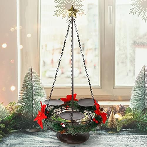 Božićni svijećnjak s bazom od vijenca, ukras svijećnjaka za božićno drvce s crvenim cvijećem, bobicama, vijencem od šišarke za božićni