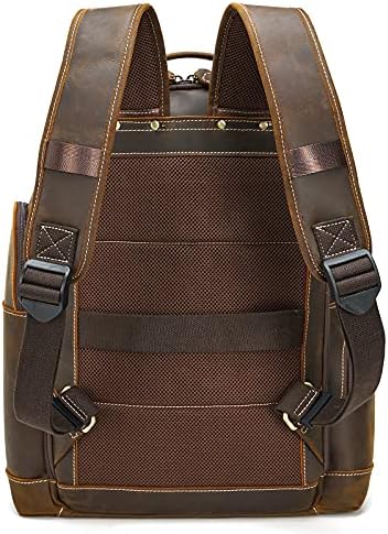 15,6 inča vintage ruksak za prijenosno računalo od prave kože za muškarce, ruksak za planinarenje, ruksak u tamnosmeđoj boji