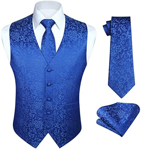 HISDERN 3PC muški paisley cvjetni jakard odijelo prsluk i kravata i džepni kvadrat formalni prsluk za tuxedo svadbenu zabavu