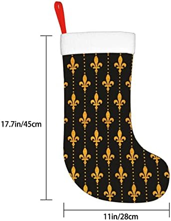 Augesterno božićne čarape Black Fleur de lis zlatni dvostrani kamin viseće čarape