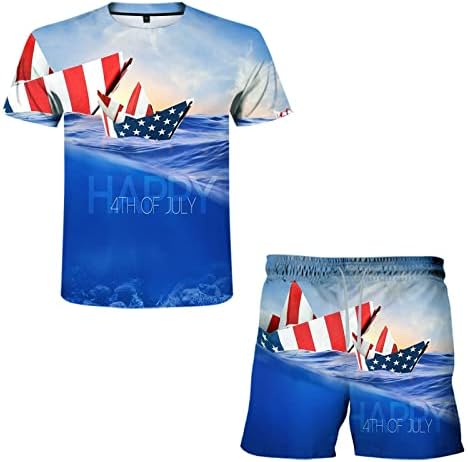 BMISEGM Ljetni muški znojni odijeli 2 komada set dan zastava plovitelj Summer Summer Casual Nezavisnosti set 3d 3 komada muške muške