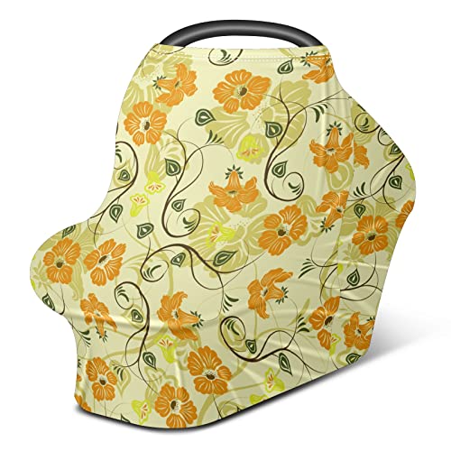 Dječje autosjedalice pokriva retro narančasto žuto cvjetni cvjetni uzorak poklopac za dojenje kolica za kolica za bebe za bebe s višestrukim