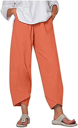Ženske hlače elastični struk protok lanene kapri hlače za dame ležerne ljetne vrećice sitne solidne boje u boji Tweatpants
