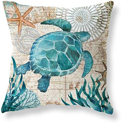 Bacajte jastučne pokrivače 18x18 inčni set od 2 - pamučno plava plava tema oceanska morska kornjača morskih konja plaža jastuka jastuka,
