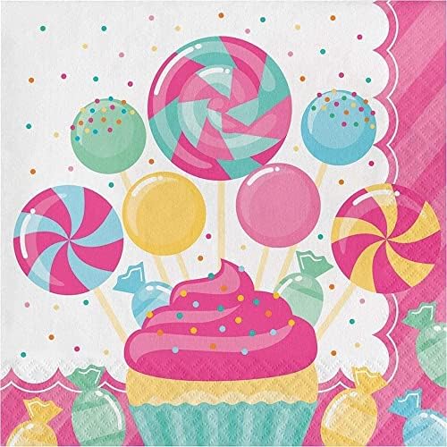 Sretni ugovori ~ slatkiši slatkiši Cupcakes Lollipops salvete | 48 pakiranje | 6,5 inča presavijena veličina
