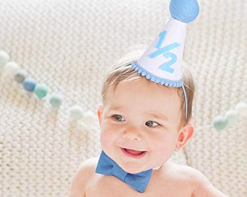 WAWUO Half rođendanski šešir za zabavu za bebe - plavi 1/2 rođendana ukrasa za foto kabine i pozadinske torti Smash, 1/2 rođendanske