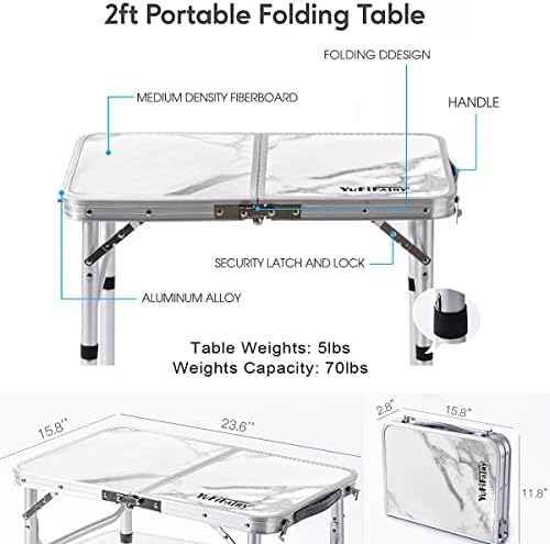 Yufifairy sklopivi stol za kampiranje s mrežnim slojem 3 visine 2 metra, aluminijski lagani prijenosni mramorni sklopivi stol s podesivim