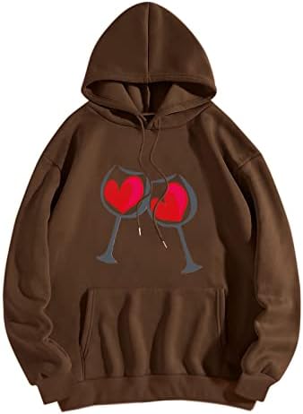 Valentinovo Hoodie za žene Prevelike Slatke srce gnomi pulover kapuljača dukserica ležerna košulja s dugim rukavima