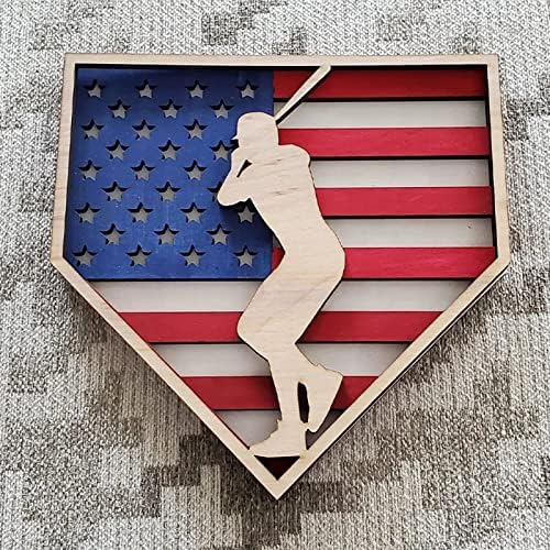 BASEBALL Znak bejzbol dijamantni znak bejzbol Rayed Dekor za bejzbol Poklon američka zastava Dekor Rayed Ladica Out srpanj, složeni