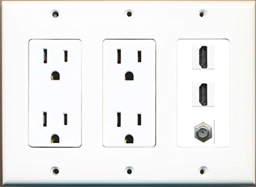 Riteav Power Outlet x 2 i 2 hdmi 1 koaksijalni zidna ploča s trostrukim bandama bijela