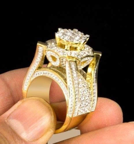 Prekrasne muške žene žuti pozlaćeni prsten s bijelim safirom vjenčani prsten Nakit