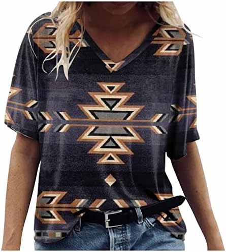 Ženske aztec geometrijske ležerne vrhove ljeto v majice majice retro kratki rukavi Preveliki gornji bluza za žene za žene
