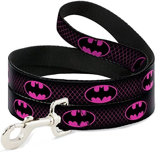 Dog Leash Batman Shield Chainlink Black Hot Pink dugačak 6 stopa širok 0,5 inča