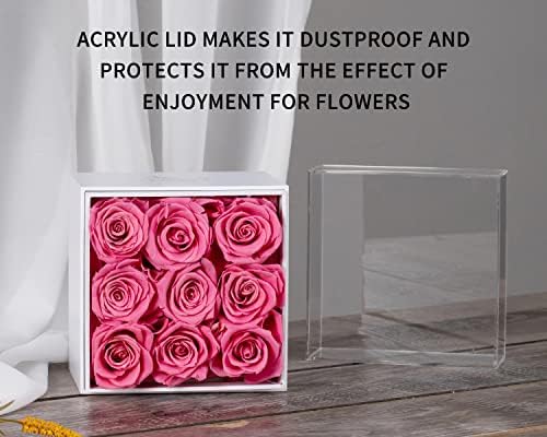Duhouse 9pcs Konzervd Rose u akrilnoj kutiji Vječni cvijet koji traje 4 godine pokloni za djevojku supruge mama žene žene Valentinovo