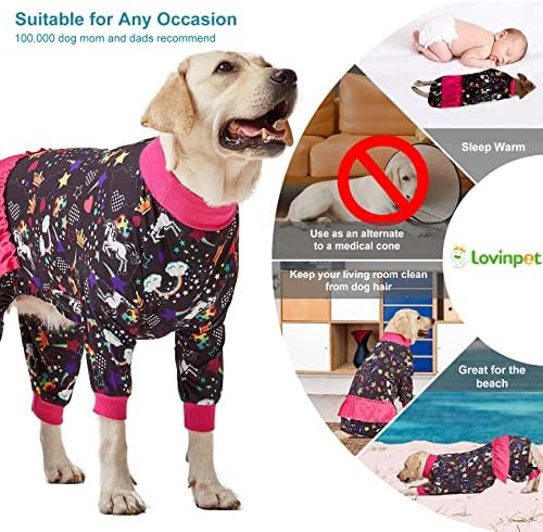 Lovinpet velika pasmina pasa pidžama, briga o rani /nakon kirurgije košulja za velike pse, jednorog i dugin crni otisak, lagana rastezljiva