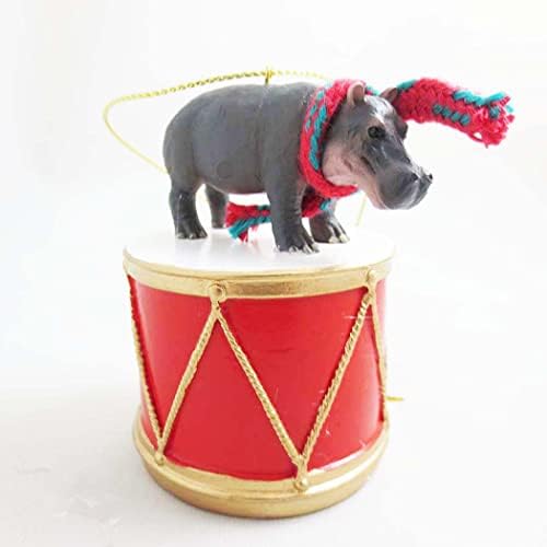 Mali bubnjar hippopotamus Božićni ukras - ručno oslikan - divan