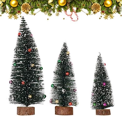 AMOSFUN 3PCS MINI MINI BOŽIĆNI DRVEN s drvenim podlogama, bijelo umjetno drveće kuglice za ukras božićnih prazničnih zabava