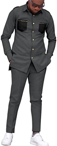 XSION muški 2 -komadni odjeća afrička odjeća Dashiki i hlače tradicionalno odijelo gumb dugih rukava up košulja košulja