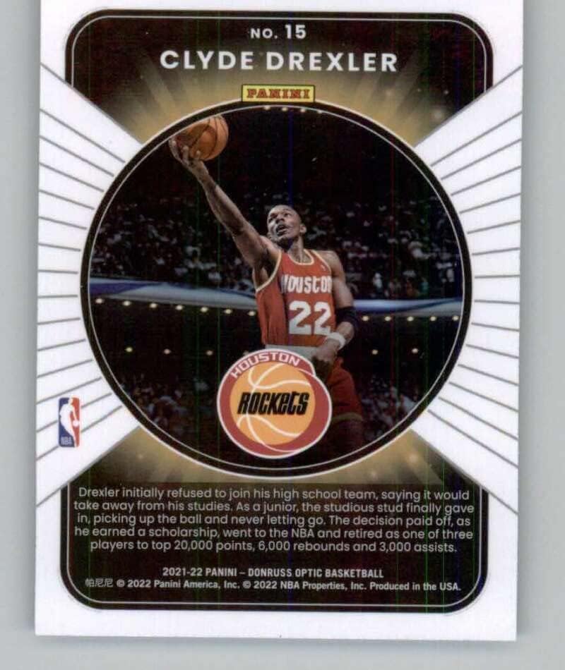 2021-22 Donruss Optic pobjednik ostaje 15 Clyde Drexler Houston Rockets NBA košarkaška karta