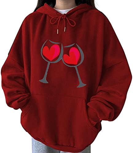 Valentinovo Hoodie za žene Prevelike Slatke srce gnomi pulover kapuljača dukserica ležerna košulja s dugim rukavima