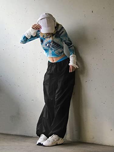 Ženske vrećaste teretne hlače Elastični struk ruširane planinare hlače padobranske hlače za žene hipi salonke