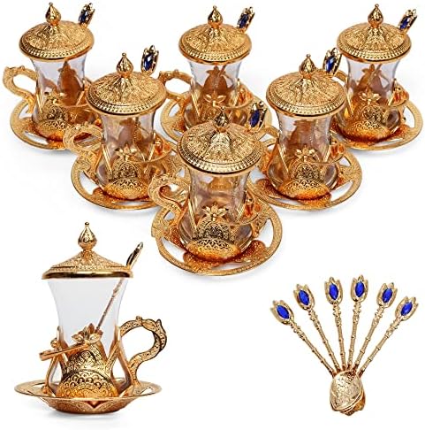 Set turskih čaša za čaj od 24 komada s podmetačima, tanjurićima, žlicama