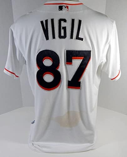 2015 Miami Marlins Rodrigo Vigil 87 Igra Upotrijebljena White Jersey Ext Spring T 484 - Igra Korištena MLB dresova