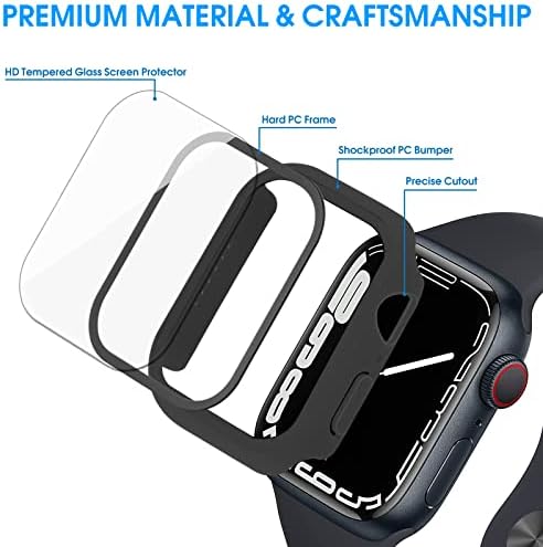 TIORECIME 28 Slučaj za pakiranje za Apple Watch Series 8 i 7 45 mm s utikanim staklenim zaštitnikom zaslona, ​​ultra tankim udarnim