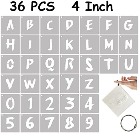 Slova šablona za slikanje na drvetu 4 inča, 36 pcs kurzivna abeceda Broj šablona kompleta za ponovnu uporabu plastičnih slova za drvo,