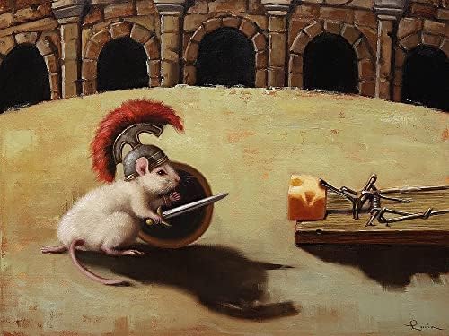 Slika Peddler Gladijator Lucia Heffernan Roman Colosseum White Mouse Warrior vs Mousetrap Zabavni ćudljivi suvremeni pop nadrealizam