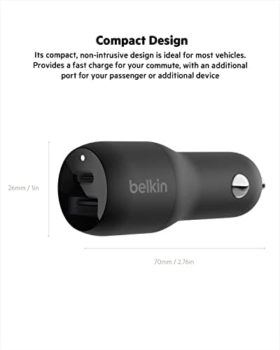 Belkin Boostcharge USB C 30W Gan zidni punjač - iPhone punjač i 37 Watt dvostruki USB punjač automobila - Power isporuka 25W USB C