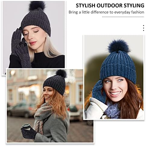 Ženske kape, zimske rukavice, mekani pleteni topli setovi šešira i rukavica, Ženska kapa s naušnicama, kape za žene i mlade djevojke