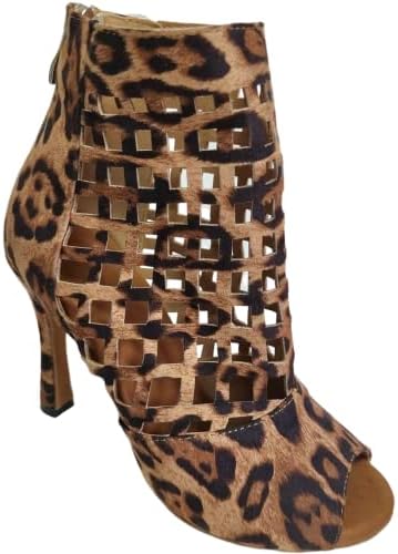 Beinimira ženske šuplje latino plesne cipele peep nožni prst mid pete leopard čizme tango latino balska chacha