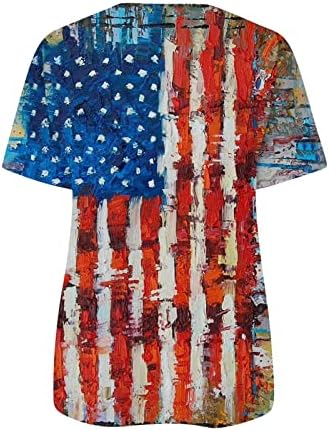 Ženski vrhovi kratkih rukava američka zastava 4. srpnja grafička posada-vratni zatvarači vrh labava haljina bluza ležerna majica