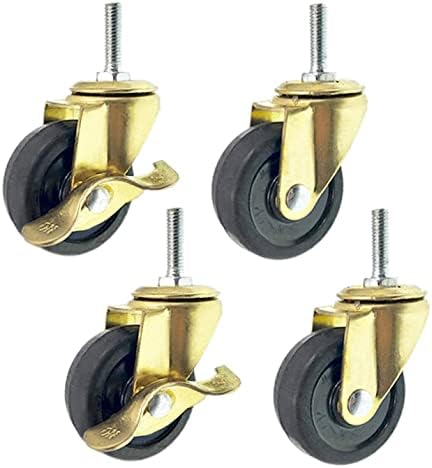 Morice Casters 50 mm crna guma za okretna stabljika, vijak m8x25 mm, set od 4, zamjenski kotači kotača, zlatni metalni nosač, tihi